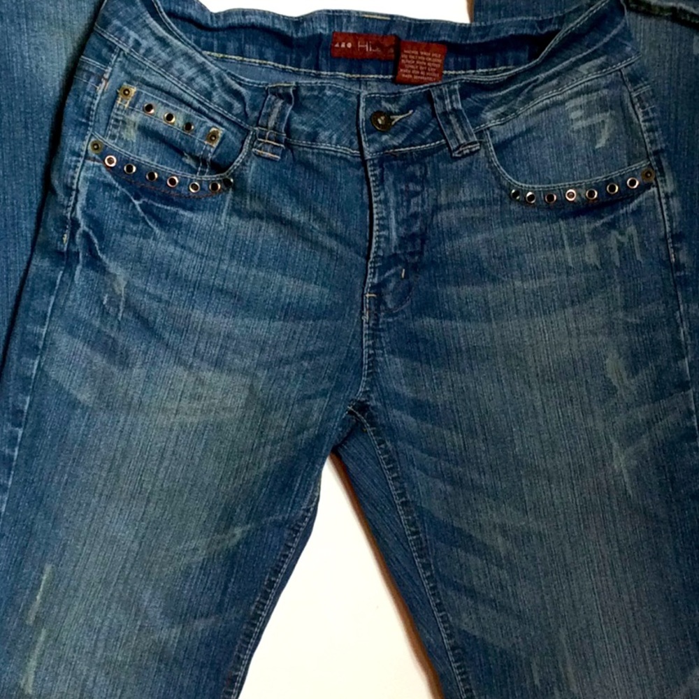 Distressed Washed Jean w/ Bead Embellished Pockets